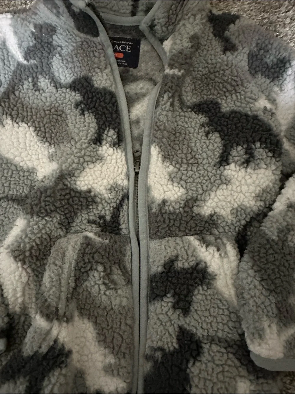 Kids' Grey Camouflage Sherpa Jacket - Cozy Zip Front